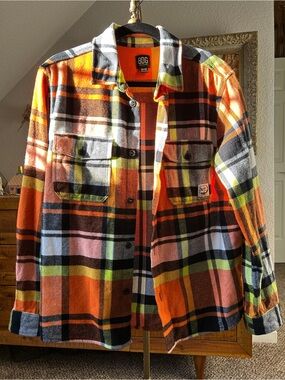 BDG Orange Multi Plaid Shirt Jacket
